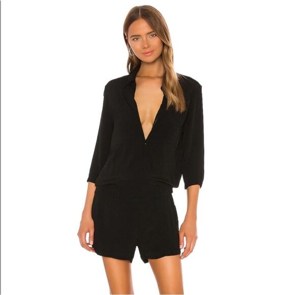NWT Monrow Black Crepe Zip Up Romper XS - Picture 1 of 10